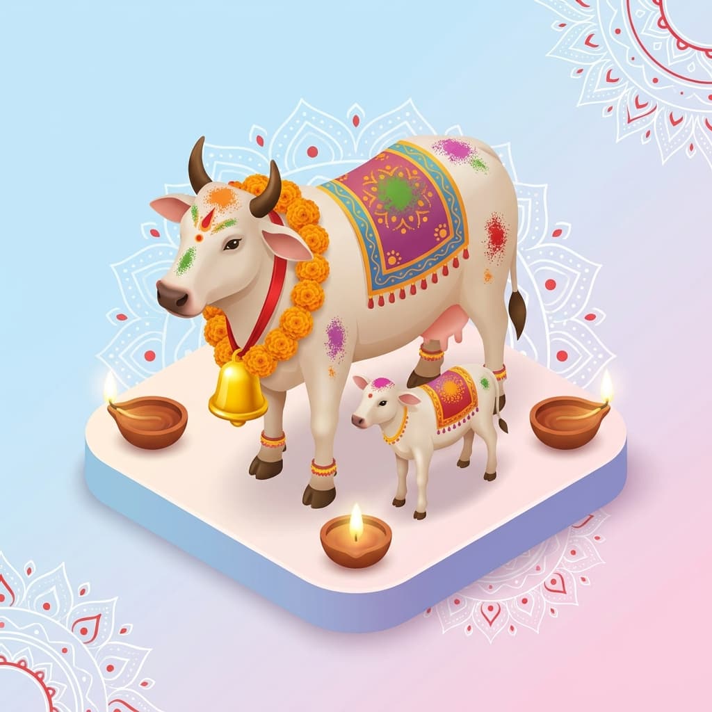 Kamadhenu and the cow, Lord Krishna (Gopala)
