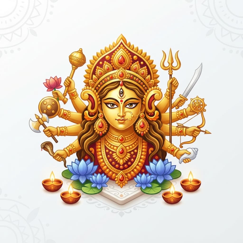 Goddess Durga with Lakshmi, Saraswati, Ganesha and Kartikeya