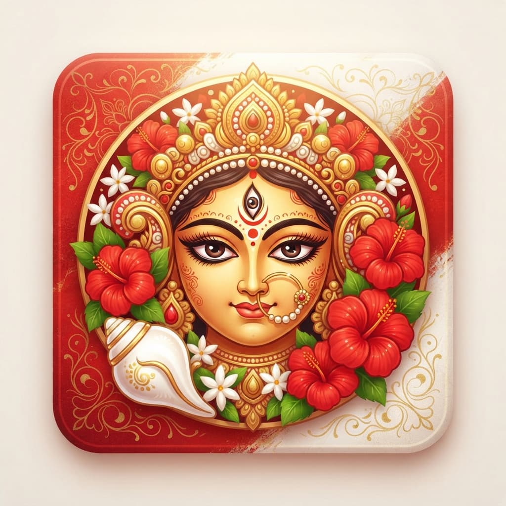 Goddess Durga (Mahishasuramardini) with Lakshmi, Saraswati, Kartikeya, Ganesha