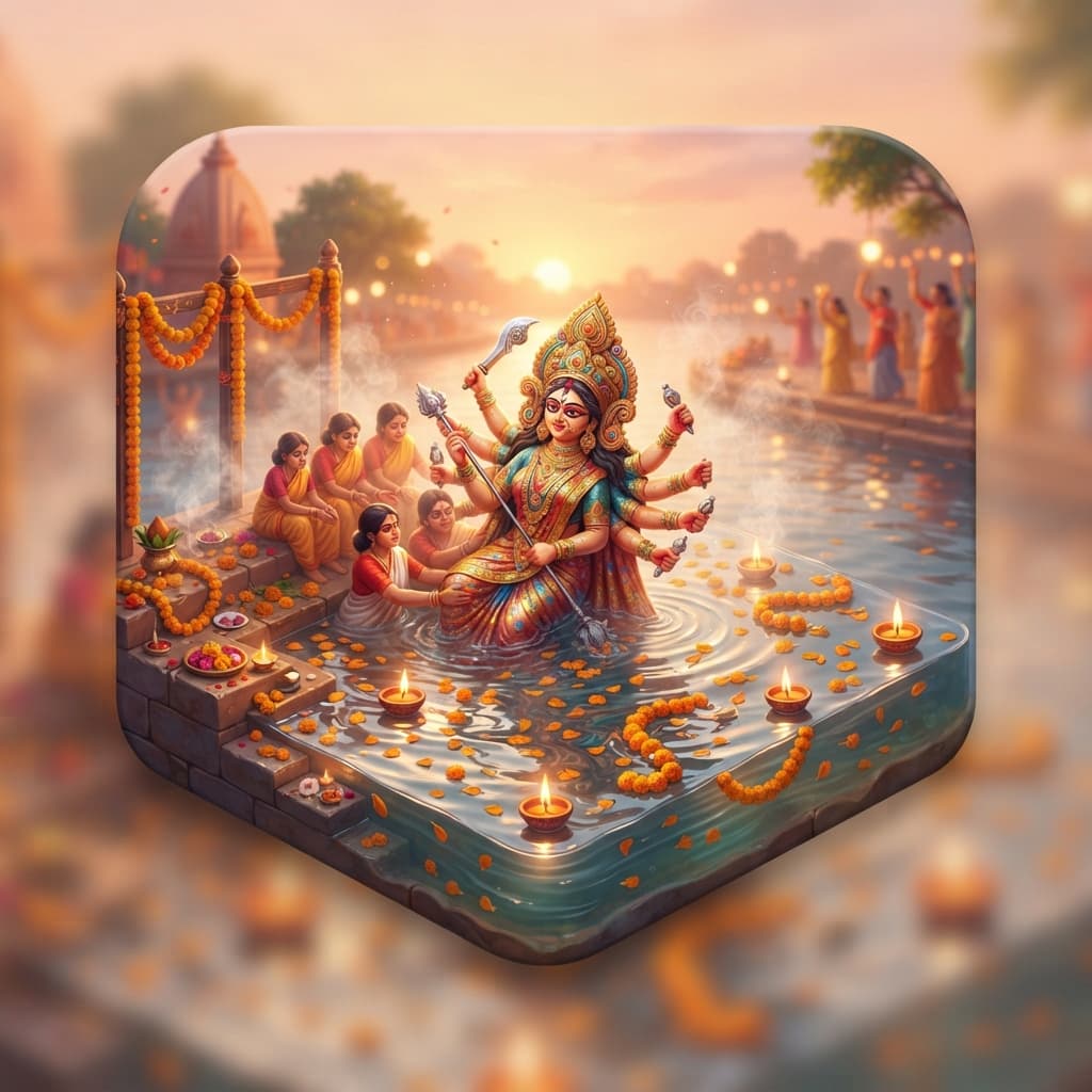 Goddess Durga with Lakshmi, Saraswati, Ganesha and Kartikeya